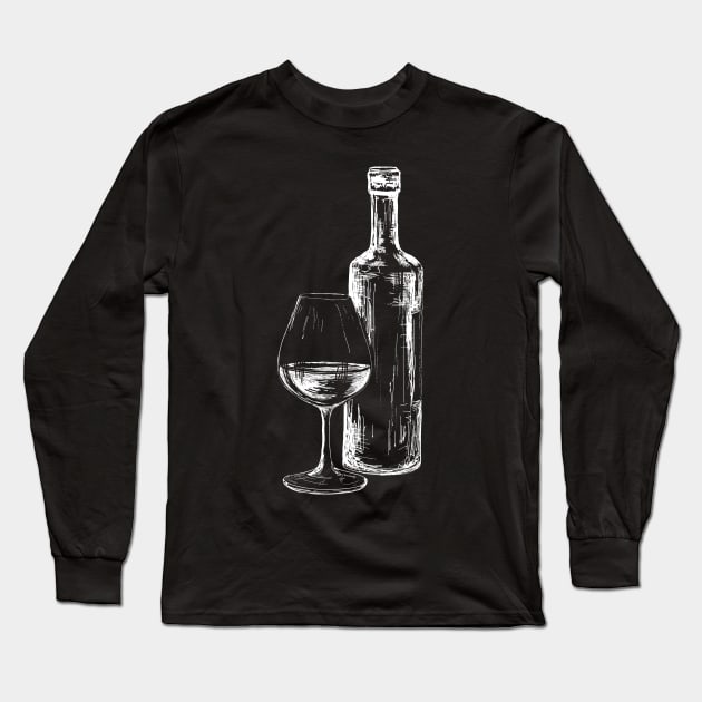 Sketch of a bottle of wine with a glass Long Sleeve T-Shirt by Arpi Design Studio